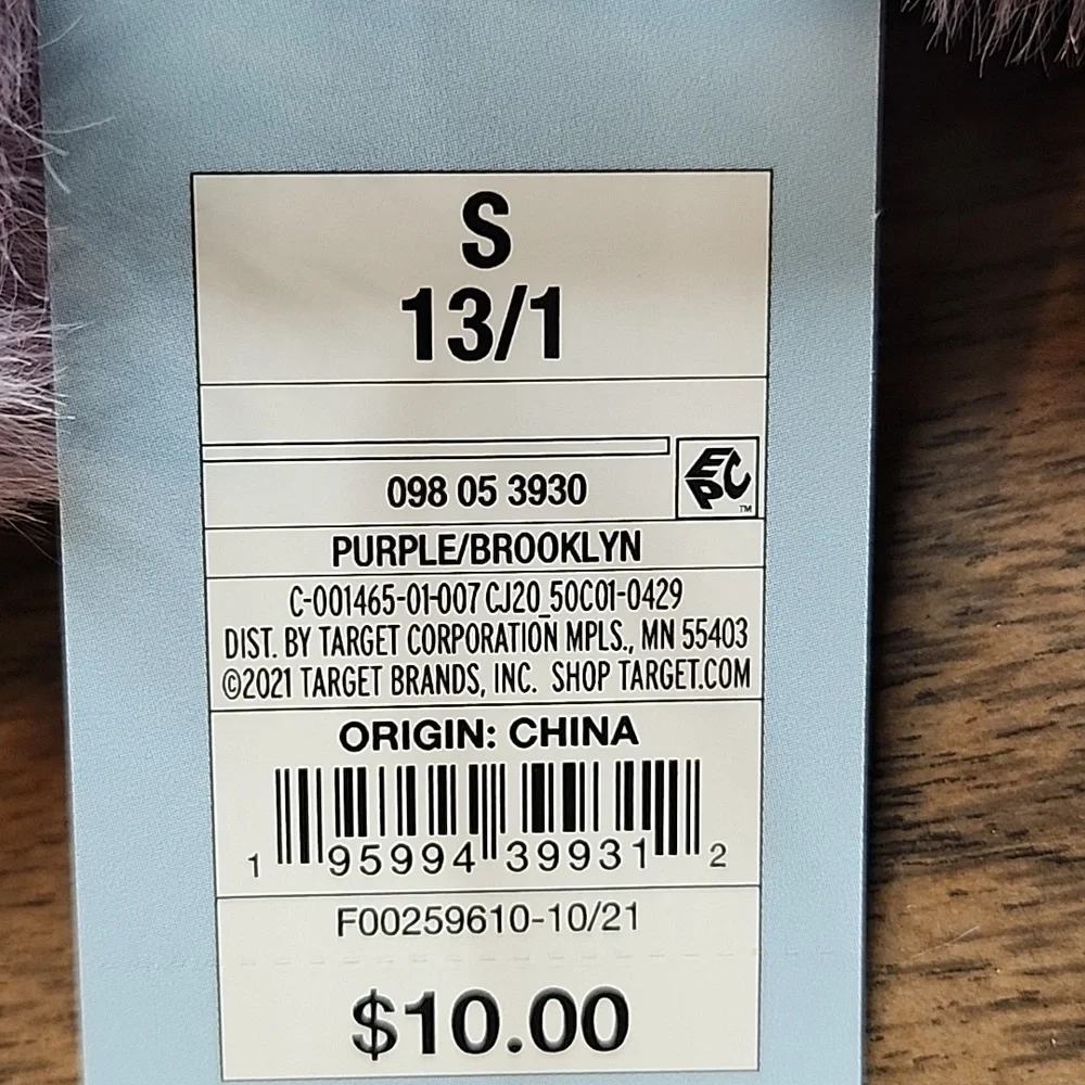 Cat & Jack Slippers, Purple, Girls Size‎ Small, 13/1, NEW
